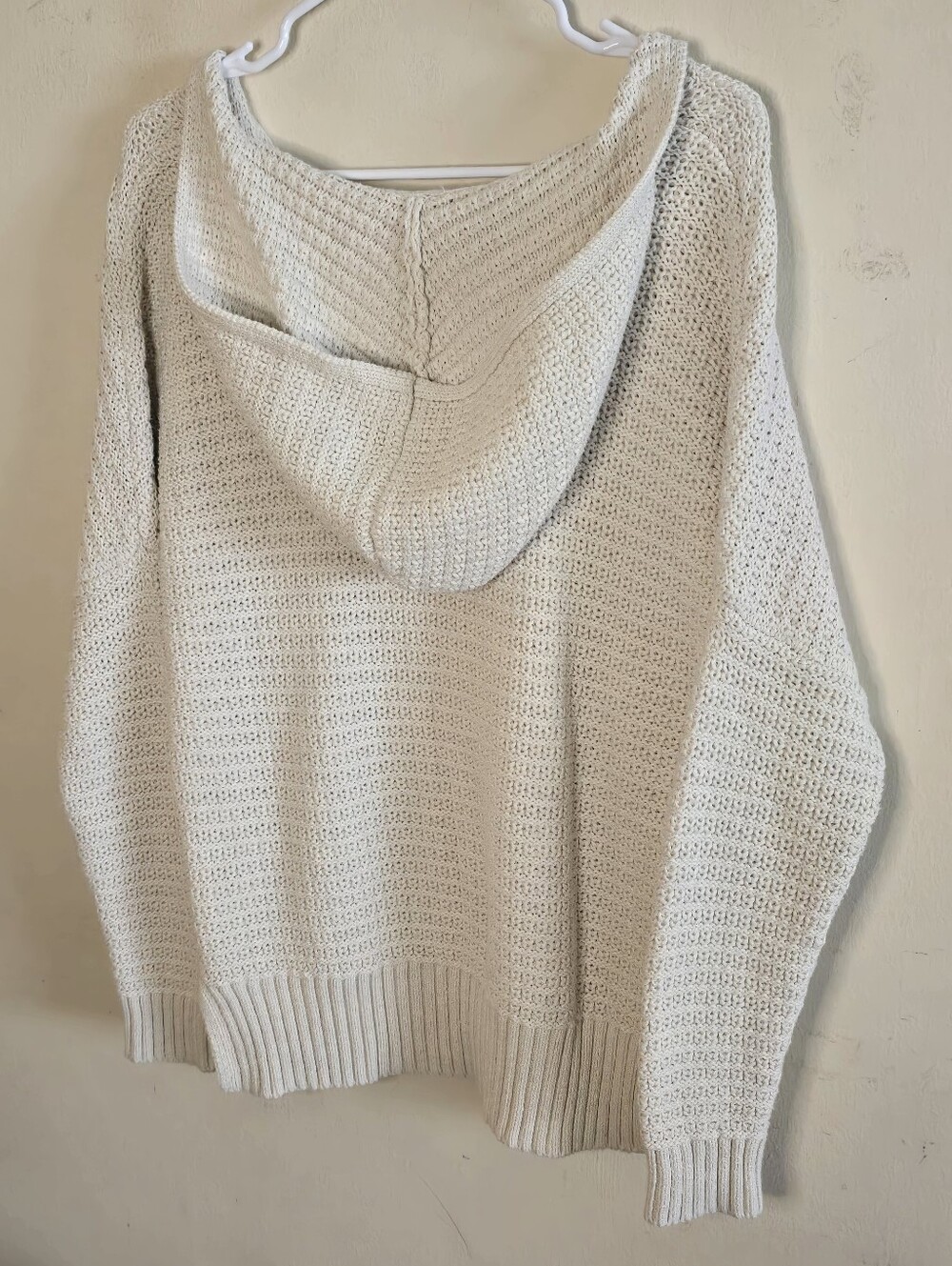 Rachel Zoe Hooded Crochet Knit Sweater Women’s Large Cream Heavyweight - Picture 9 of 11